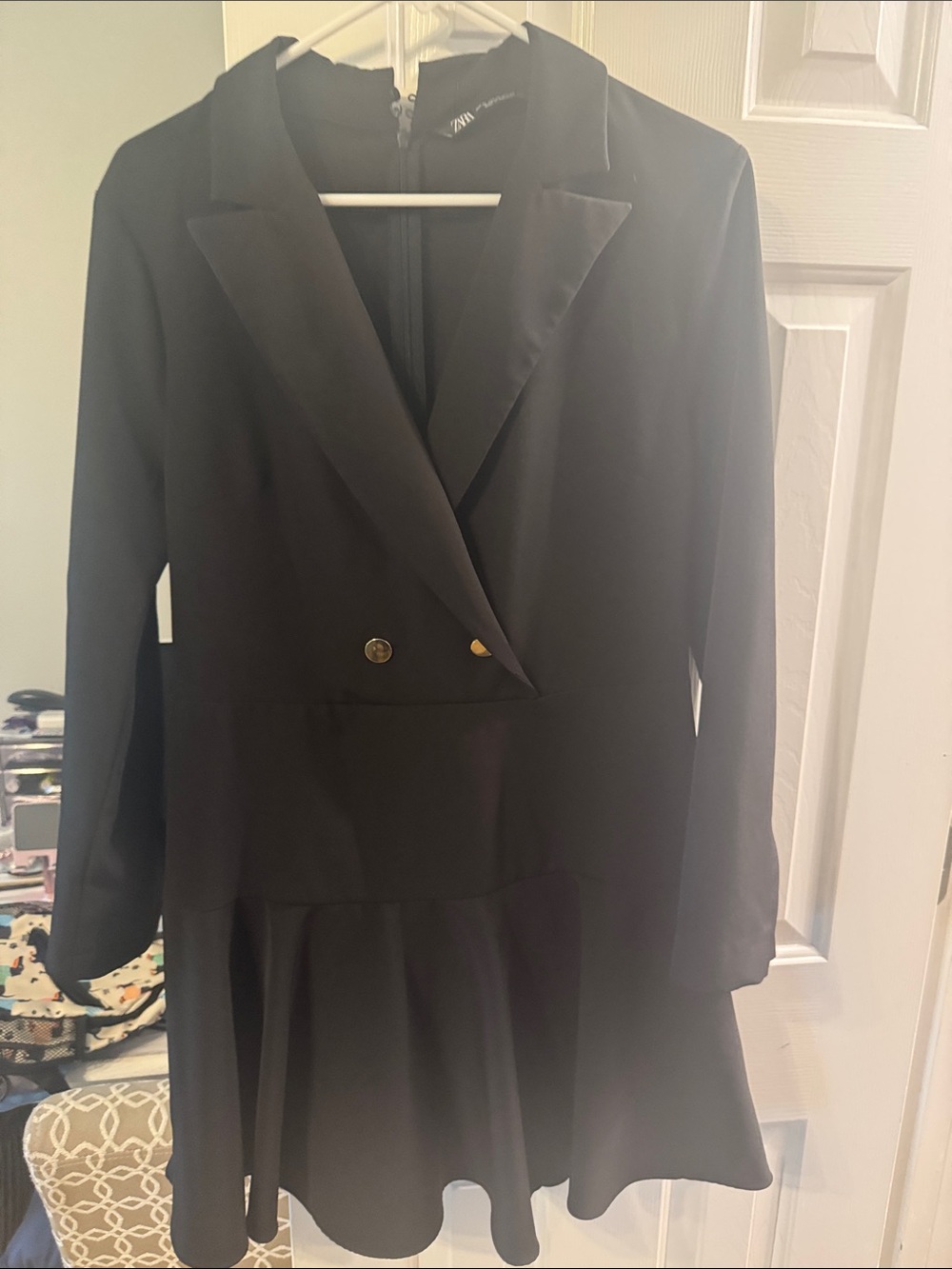 Zara XL Black Double-Breasted Blazer Dress